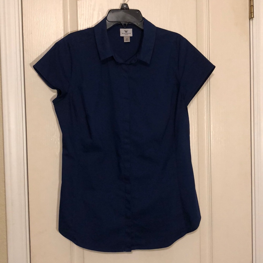Navy Blue Short Sleeve Blouse